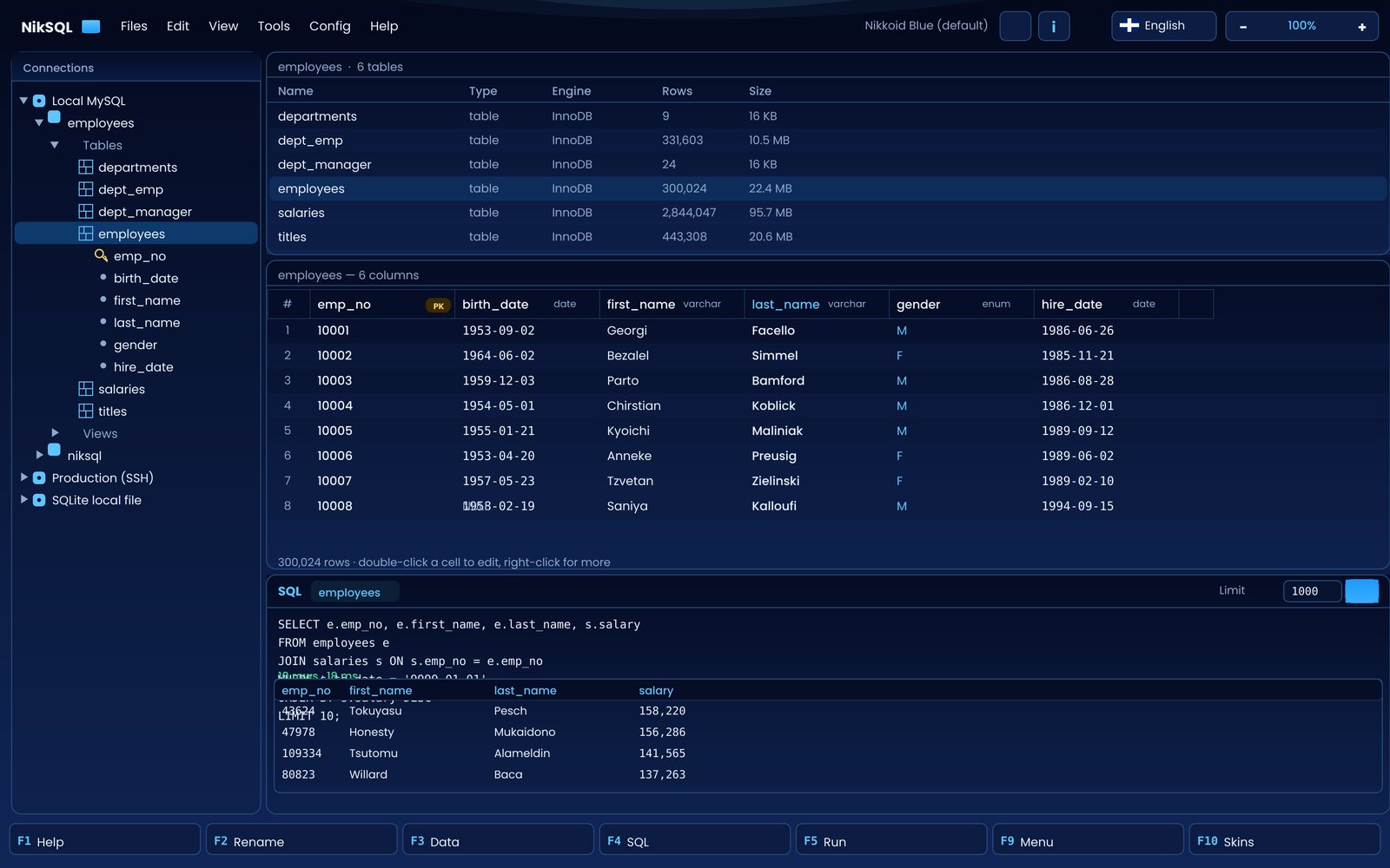 NikSQL main window