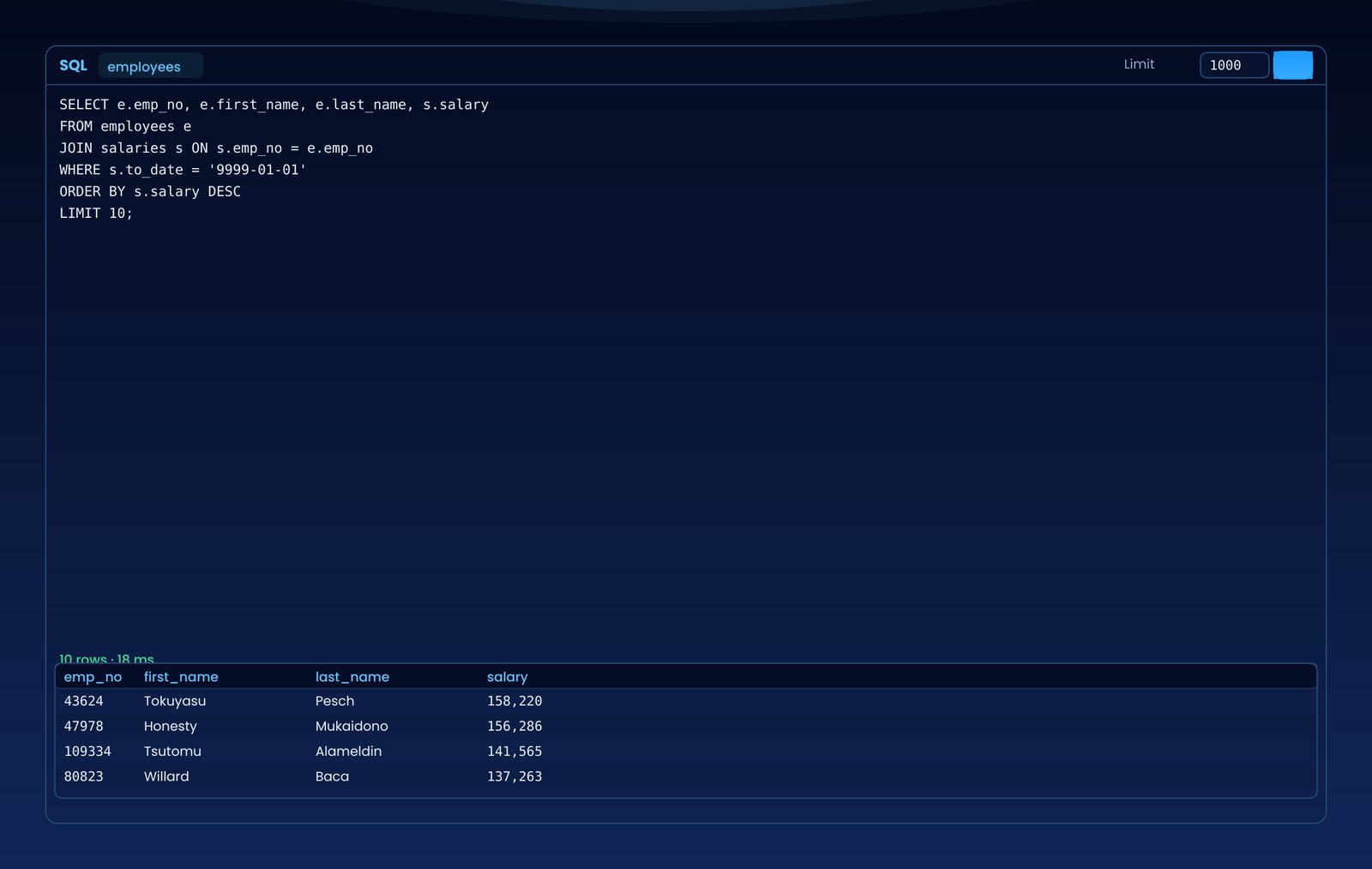 SQL editor